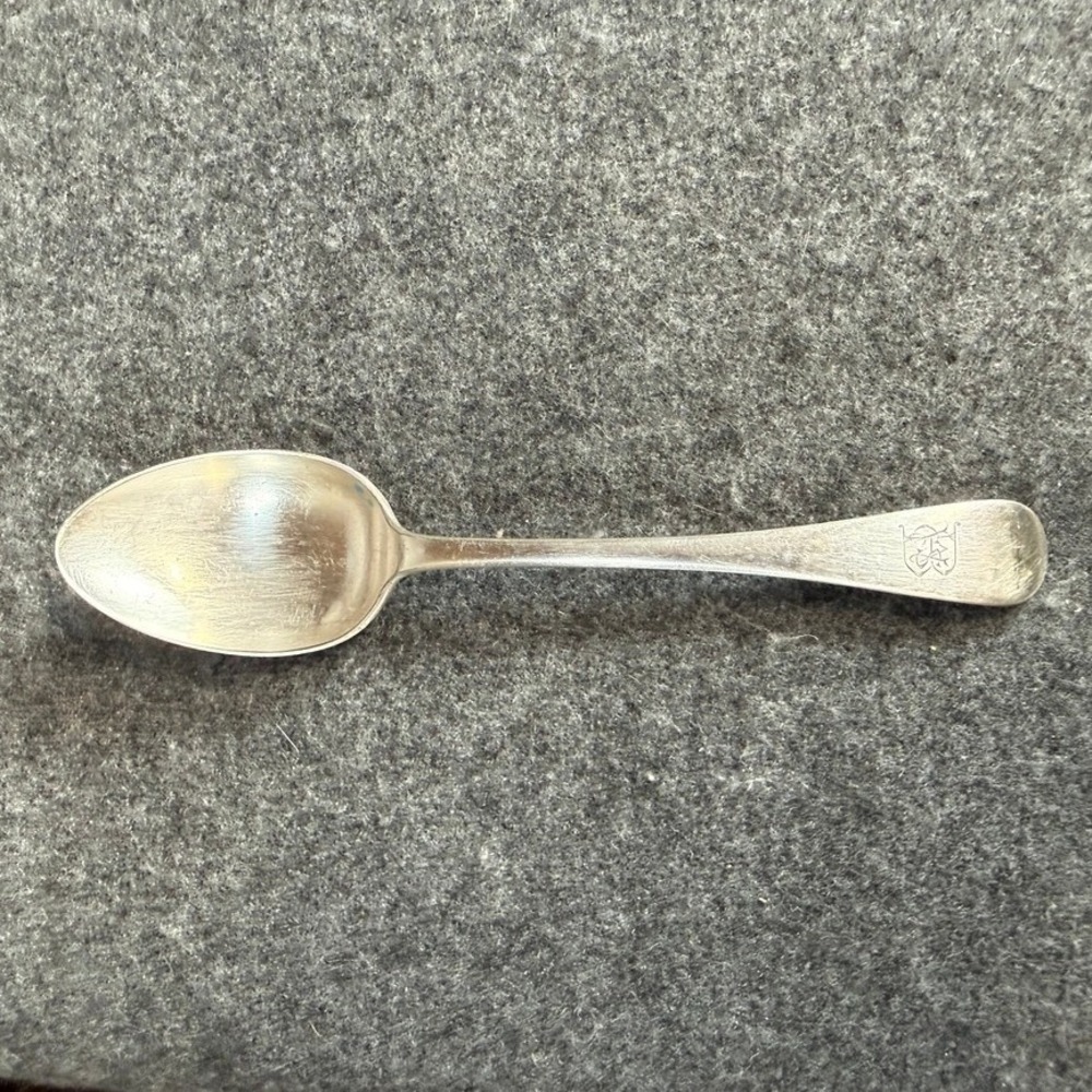 Antique William Page WP EP Silver Plate Teaspoon Monogrammed Fiddle Shell Spoon